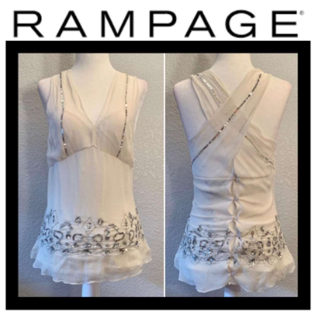 NWT Rampage Heart Moon Star Sequined Silk Top